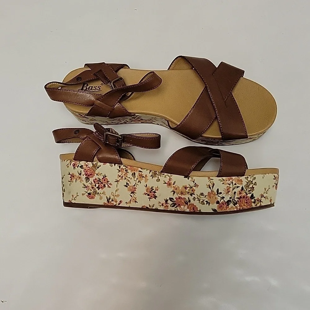 Bass Ophelia cognac leather platform sandals sz 10